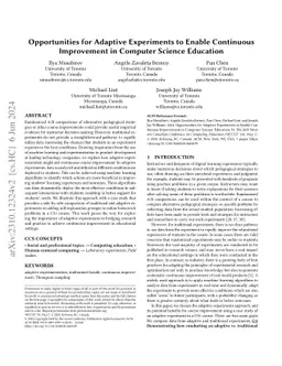 Opportunities for Adaptive Experiments to Enable Continuous Improvement
  in Computer Science Education