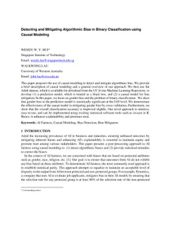 Detecting and Mitigating Algorithmic Bias in Binary Classification using
  Causal Modeling