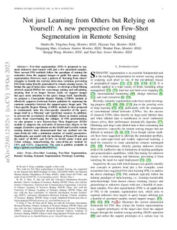 Not Just Learning from Others but Relying on Yourself: A New Perspective
  on Few-Shot Segmentation in Remote Sensing