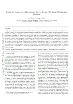 Testing the Consistency of Performance Scores Reported for Binary
  Classification Problems