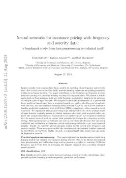 Neural networks for insurance pricing with frequency and severity data: a benchmark study from data preprocessing to technical tariff