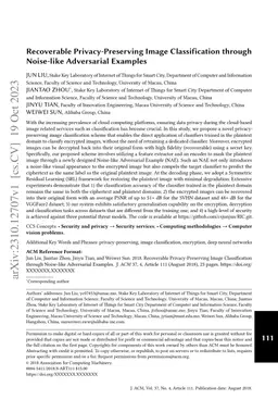 Recoverable Privacy-Preserving Image Classification through Noise-like
  Adversarial Examples