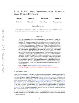 Safe RLHF: Safe Reinforcement Learning from Human Feedback