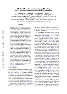 MolCA: Molecular Graph-Language Modeling with Cross-Modal Projector and
  Uni-Modal Adapter