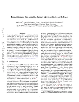 Formalizing and Benchmarking Prompt Injection Attacks and Defenses