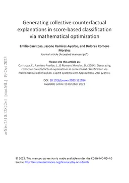 Generating collective counterfactual explanations in score-based
  classification via mathematical optimization