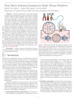 Deep Metric Imitation Learning for Stable Motion Primitives