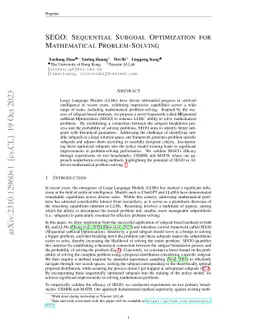 SEGO: Sequential Subgoal Optimization for Mathematical Problem-Solving