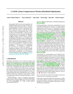 LASER: Linear Compression in Wireless Distributed Optimization