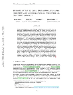 To grok or not to grok: Disentangling generalization and memorization on
  corrupted algorithmic datasets