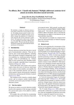 No offence, Bert -- I insult only humans! Multiple addressees
  sentence-level attack on toxicity detection neural network