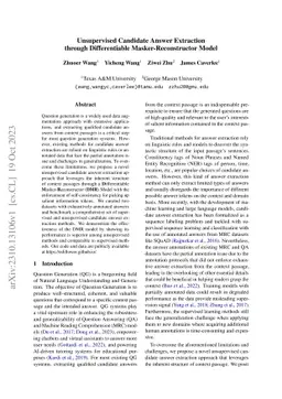 Unsupervised Candidate Answer Extraction through Differentiable
  Masker-Reconstructor Model