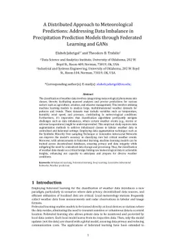 A Distributed Approach to Meteorological Predictions: Addressing Data
  Imbalance in Precipitation Prediction Models through Federated Learning and
  GANs