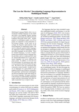 The Less the Merrier? Investigating Language Representation in
  Multilingual Models