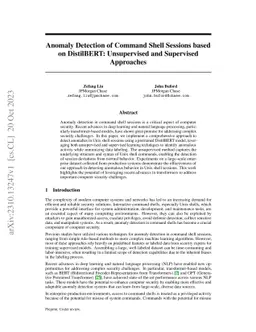 Anomaly Detection of Command Shell Sessions based on DistilBERT:
  Unsupervised and Supervised Approaches