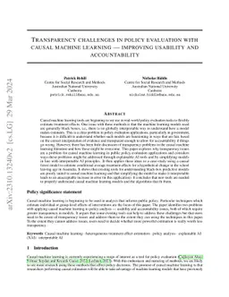 Transparency challenges in policy evaluation with causal machine
  learning -- improving usability and accountability