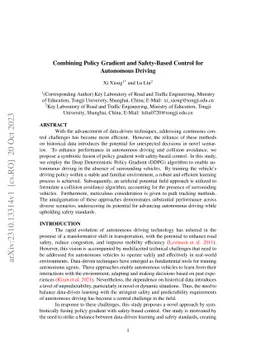 Combining Policy Gradient and Safety-Based Control for Autonomous
  Driving