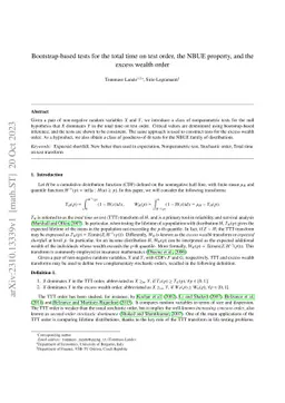 Bootstrap-based tests for the total time on test order, the NBUE
  property, and the excess wealth order