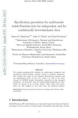 Specification procedures for multivariate stable-Paretian laws for
  independent and for conditionally heteroskedastic data