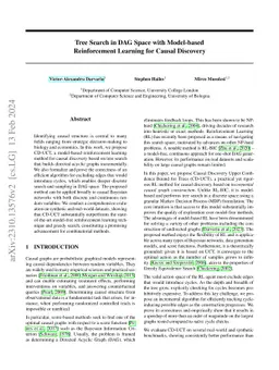 Tree Search in DAG Space with Model-based Reinforcement Learning for
  Causal Discovery