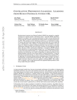 Contrastive Preference Learning: Learning from Human Feedback without RL