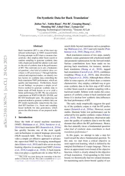 On Synthetic Data for Back Translation