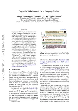 Copyright Violations and Large Language Models