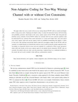 Non-Adaptive Coding for Two-Way Wiretap Channel with or without Cost
  Constraints