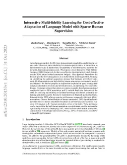 Interactive Multi-fidelity Learning for Cost-effective Adaptation of
  Language Model with Sparse Human Supervision
