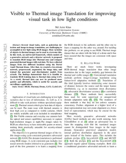 Visible to Thermal image Translation for improving visual task in low
  light conditions
