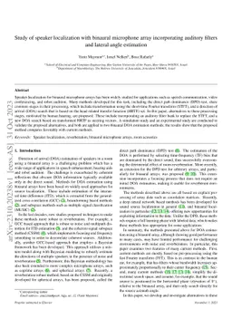 Study of speaker localization with binaural microphone array
  incorporating auditory filters and lateral angle estimation