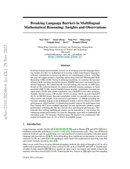 Breaking Language Barriers in Multilingual Mathematical Reasoning:
  Insights and Observations