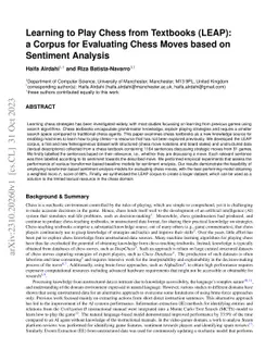 Learning to Play Chess from Textbooks (LEAP): a Corpus for Evaluating
  Chess Moves based on Sentiment Analysis