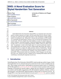 HWD: A Novel Evaluation Score for Styled Handwritten Text Generation