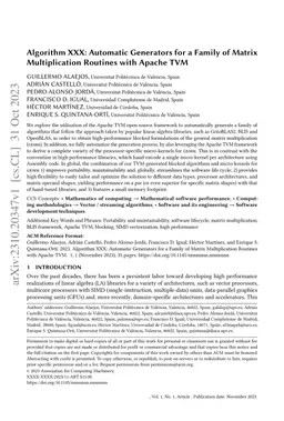 Automatic Generators for a Family of Matrix Multiplication Routines with
  Apache TVM