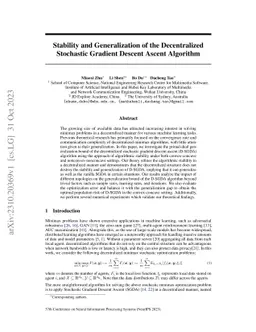 Stability and Generalization of the Decentralized Stochastic Gradient
  Descent Ascent Algorithm
