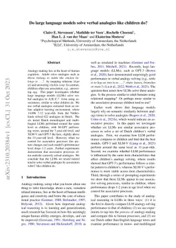 Do large language models solve verbal analogies like children do?