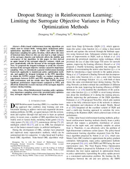 Dropout Strategy in Reinforcement Learning: Limiting the Surrogate
  Objective Variance in Policy Optimization Methods