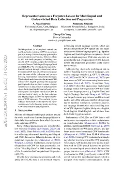 Representativeness as a Forgotten Lesson for Multilingual and
  Code-switched Data Collection and Preparation