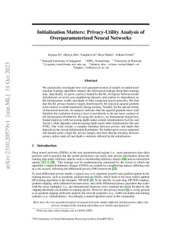 Initialization Matters: Privacy-Utility Analysis of Overparameterized
  Neural Networks