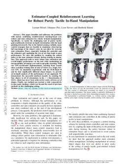 Estimator-Coupled Reinforcement Learning for Robust Purely Tactile
  In-Hand Manipulation