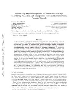 Personality Style Recognition via Machine Learning: Identifying
  Anaclitic and Introjective Personality Styles from Patients' Speech