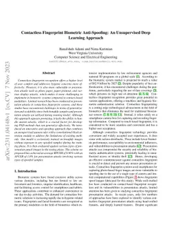 Contactless Fingerprint Biometric Anti-Spoofing: An Unsupervised Deep
  Learning Approach