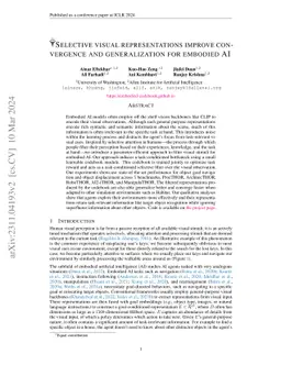Selective Visual Representations Improve Convergence and Generalization
  for Embodied AI