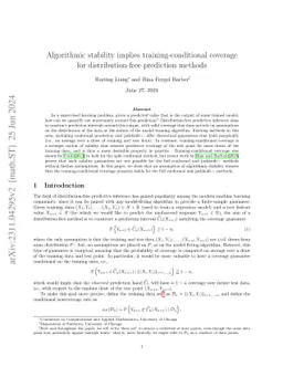 Algorithmic stability implies training-conditional coverage for
  distribution-free prediction methods