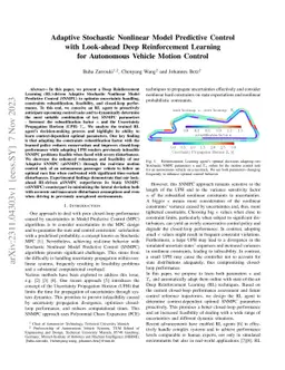 Adaptive Stochastic Nonlinear Model Predictive Control with Look-ahead
  Deep Reinforcement Learning for Autonomous Vehicle Motion Control