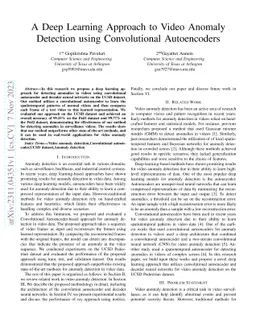 A Deep Learning Approach to Video Anomaly Detection using Convolutional
  Autoencoders