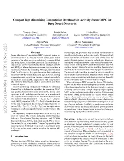 CompactTag: Minimizing Computation Overheads in Actively-Secure MPC for
  Deep Neural Networks