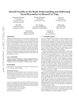 (Social) Trouble on the Road: Understanding and Addressing Social
  Discomfort in Shared Car Trips