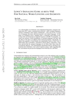 Lewis's Signaling Game as beta-VAE For Natural Word Lengths and Segments